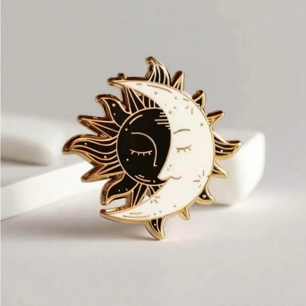 Gothic Celestial Gold, Black and White Enamel Pin Elegant lightweight new